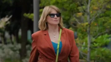 Saint Laurent Eyewear Rectangular Frame Sunglasses worn by Alexa Crowe (Lucy Lawless) as seen in My Life Is Murder (S04E07)