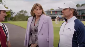 Zara Warm Wool Prenium Coat Pastel Mauve Limited Edition worn by Alexa Crowe (Lucy Lawless) as seen in My Life Is Murder (S04E07)