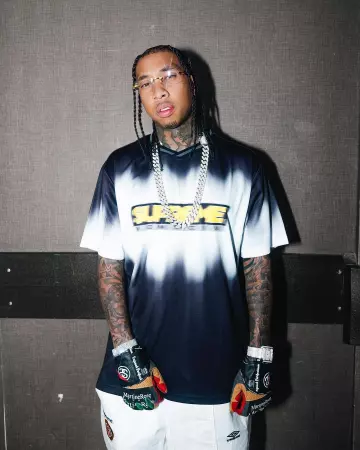 Stussy x Martine Rose Colorblock Driving Gloves worn by Tyga on the Instagram account @tyga