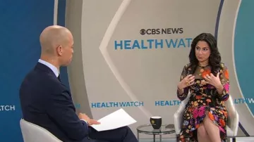 Robe brodée Milly Rosalind Fall Foliage portée par Celine Gounder telle que vue dans CBS Mornings le 31 mai 2024