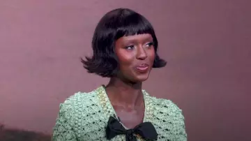 Wiederhoeft Crochet Cardigan Bolero Silk Top worn by Jodie Turner-Smith as seen in Good Morning America on June 3, 2024