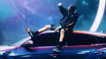 Balenciaga Black & Orange-Flames 'Unity Sports Icon' Sweatshorts worn by Key Glock in Key Glock - Q-Dogz (Official Video)