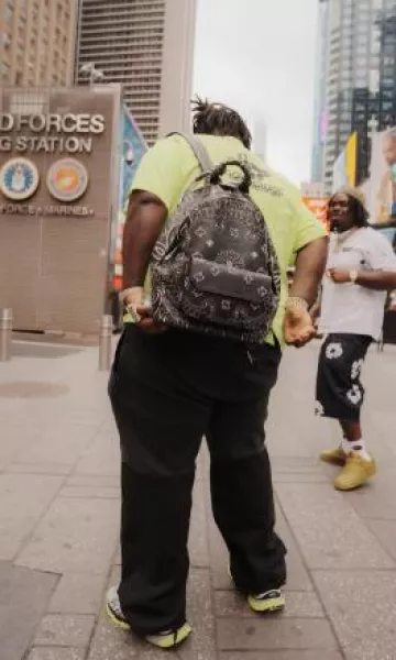 Amiri Black Leather Bandana Backpack worn by BigXthaPlug on the Instagram account @bigxthaplug
