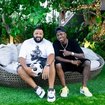 Louis Vuitton Black Terry Cotton Damier Shorts worn by Vinícius Júnior on the Instagram account @djkhaled