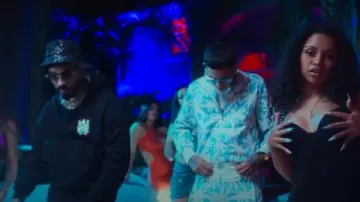 Palm Angels Light Blue Allover Palms Trackpants worn by Conep in Conep & Anuel AA - Bellakita (Official Video)