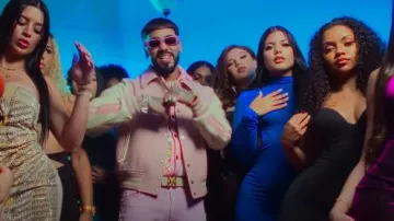 Palm Angels Pink Clear Big-Logo 'Angel' Sunglasses worn by Anuel AA in Conep & Anuel AA - Bellakita (Official Video)