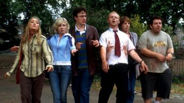 The authentic T-shirt stained with blood "I GOT WOOD" from Ed (Nick Frost) in Shaun of the Dead