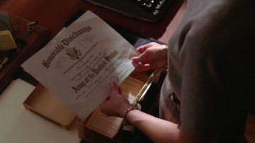 The authentic honorable discharge from the US Army of Don Draper (Jon Hamm) in the series Mad Men