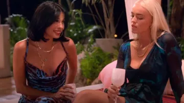 Pretty Little Thing Blue Leopard Print Plisse Maxi Skirt worn by Xanthi Perdikomatis as seen in Perfect Match (S02E03)