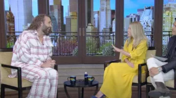Staud Bardi Pant in Tea Towel worn by Jonathan Van Ness as seen in LIVE with Kelly and Mark on  June 4, 2024