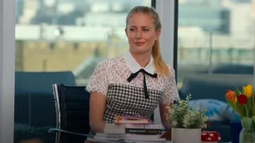 Sandro Rozeana Lace Trim Houndstooth Dress worn by Rosi Walden as seen in Buying London (S01E01)