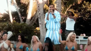Rhude White & Light Blue Striped Terry Cotton Polo worn by French Montana in French Montana & Skilla Baby - Skyami (Official Video)