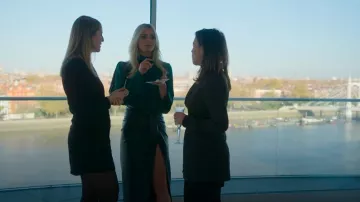 Mango Women's Midi Leather Effect Bucked Skirt worn by Lauren Christy as seen in Buying London (S01E03)