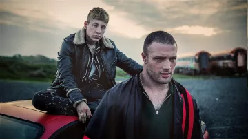 Calm with Horses Outfits: Navy and red stripped jacket worn by Arm (Cosmo Jarvis)