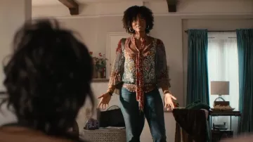 Alice + Olivia Elaina Abstract Printed Top In Always Forever Multi worn by Deja (Yvonna Pearson) as seen in Clipped (S01E03)