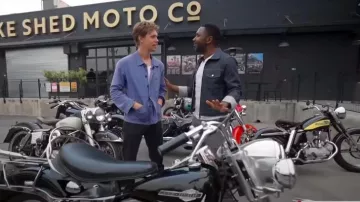 Helmut Lang Cuffed Raw Denim Trucker Jacket worn by Justin Sylvester as seen in Today  with Hoda & Jenna on June 10, 2024