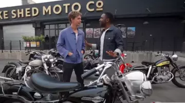 Helmut Lang Cuffed Raw Denim Trucker Jacket worn by Justin Sylvester as seen in Today  with Hoda & Jenna on June 10, 2024