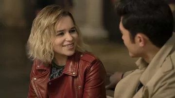 Last Christmas movie outfits: Emilia Clarke is wearing Red Leather Jacket to play Kate