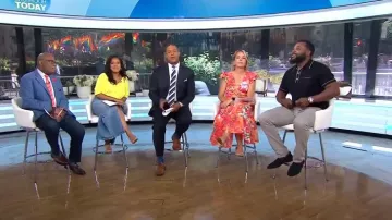 Vestido midi con mangas con volantes escalonados con estampado floral de Vince Camuto usado por Dylan Dreyer como se ve en Today el 11 de junio de 2024