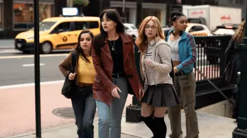 Madame Web Outfits: Dakota Johnson is wearing red leather jacket to portray Cassandra Webb in the movie