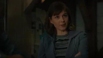 Theory Stripe Rib Knit Washable Silk Pullover In Blue worn by Kristen Bouchard (Katja Herbers) as seen in Evil (S04E02)