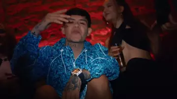 Louis Vuitton Light Blue Speckled Monogram Swim Shorts worn by Junior H in LA DURANGO (Video Oficial) - Peso Pluma, Junior H, Eslabón Armado