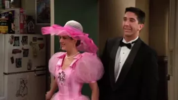 Friends Outfits: Jennifer Aniston is wearing Pink Bridesmaid Dress to play Rachel Green in season 2, episode 24 of the TV series