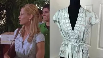 The O.C. Wardrobe: Silk Floral Cream Kimono Wrap Top worn by Kirsten Cohen (Kelly Rowan) in season 1, episode 4