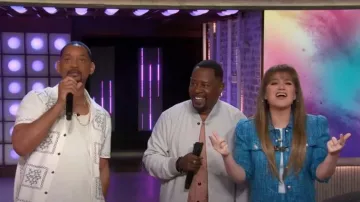 Chemise boutonnée en coton brodé à manches courtes Reiss Cosmos portée par Will Smith telle que vue dans le Kelly Clarkson Show le 5 juin 2024