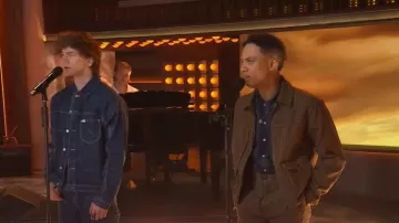 Lee Basquiat Printed Denim Jacket worn by Brody Grant as seen in The Kelly Clarkson Show on  June 6, 2024