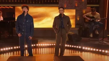 Lee Basquiat Printed Wide Leg Jean worn by Brody Grant as seen in The Kelly Clarkson Show on  June 6, 2024