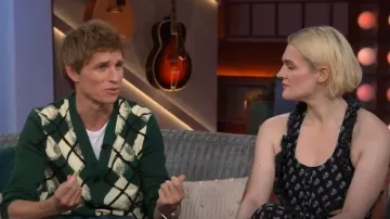 Burberry Argyle Cotton Cardigan worn by 
Eddie Radmayne as seen in The Kelly Clarkson Show on  June 10, 2024