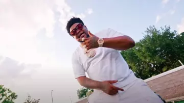 Balenciaga White Olympic Torch Logo T-Shirt worn by BossMan Dlow in BossMan Dlow - SportsCenter (Official Video)