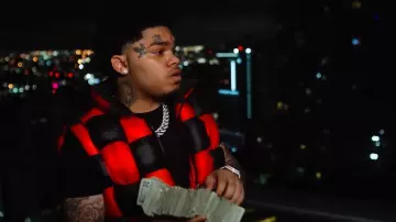 Valabasas Red & Black Woven Puffer Vest worn by NoCap in NoCap - Baby Drake (Official Video)