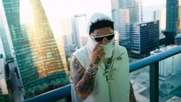 Louis Vuitton White Cat-Eye LV Split Sunglasses worn by NoCap in NoCap - Baby Drake (Official Video)