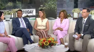 Falda de rayas de lúrex Luminosity de Zimmerman usada por Savannah Guthrie como se ve en Today el 13 de junio de 2024