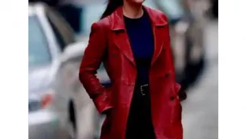 Clothing from Madame Web: Dakota Johnson is wearing  Red Leather Coat to play Cassandra Webb in the movie