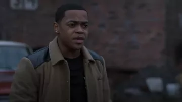 Amiri Brown Wool-Rich Logo Bomber Jacket worn by Tariq St. Patrick (Michael Rainey Jr.) as seen in Power Book II: Ghost (S04E01)