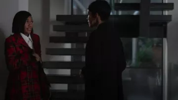 Comme Des Garcons Red Plaid Coat worn by Diana Tejada (LaToya Tonodeo) as seen in Power Book II: Ghost (S04E01)