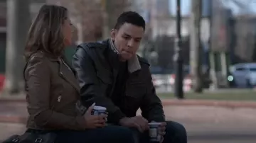 Levi's Faux Leather Sherpa-Lined Stand-Collar Aviator Bomber Jacket worn by Dru Tejada (Lovell Adams-Gray) as seen in Power Book II: Ghost (S04E01)