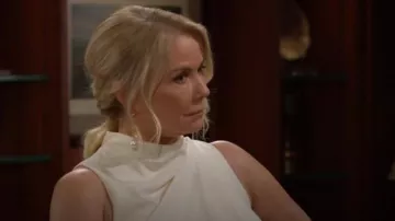 Ben Amun Double Pearl Linear Drop Earrings worn by Brooke Logan (Katherine Kelly Lang) as seen in The Bold and the Beautiful on June 13, 2024