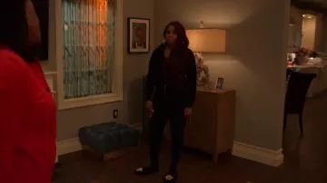 Versace Allover Slippers worn by Monet (Mary J. Blige) as seen in Power Book II: Ghost (S04E02)