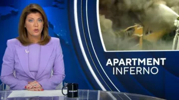 Colección Michael Kors Blazer de crepé Georgina Stretch Pebble en Freesia usado por Norah O'Donnell como se ve en CBS Evening News el 10 de junio de 2024