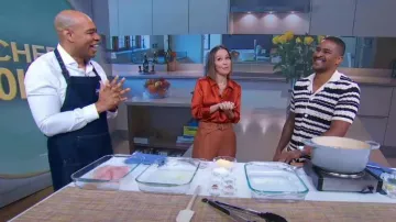 NN07 Pull en coton biologique à manches courtes Henry Stripe Pointelle porté par Joseph Johnson tel qu’on le voit dans Good Morning America le 11 juin 2024