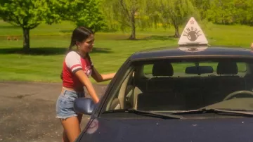 Levi's Striped 501 Original Denim Shorts worn by Noa Olivar (Maia Reficco) as seen in Pretty Little Liars: Original Sin (S02E04)
