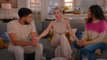 Club Monaco Belted Sleeveless Jumpsuit worn by Laura Fine-Baker (Monet Mazur) as seen in All American (S06E12)