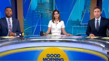 Polo de poche Maje Marniamy en écru porté par Rebecca Jarvis comme on le voit dans Good Morning America le 17 juin 2024