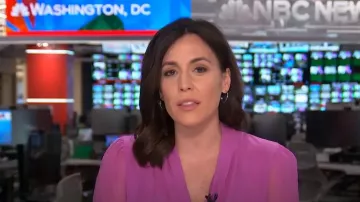 Elie Tahari Embroidered Sleeve Blouson Shirt worn by Hallie Jackson as seen in Today on  June 17, 2024