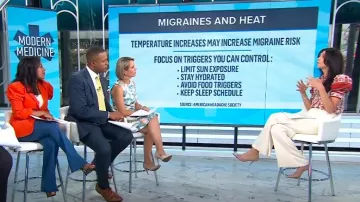 Alice + Olivia Willa Silk Top in Red White worn by Natalie Azar as seen in Today on June 17, 2024