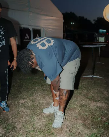 Balenciaga Blue BB Crypto Logo T-Shirt worn by BigXthaPlug on the Instagram account @bigxthaplug